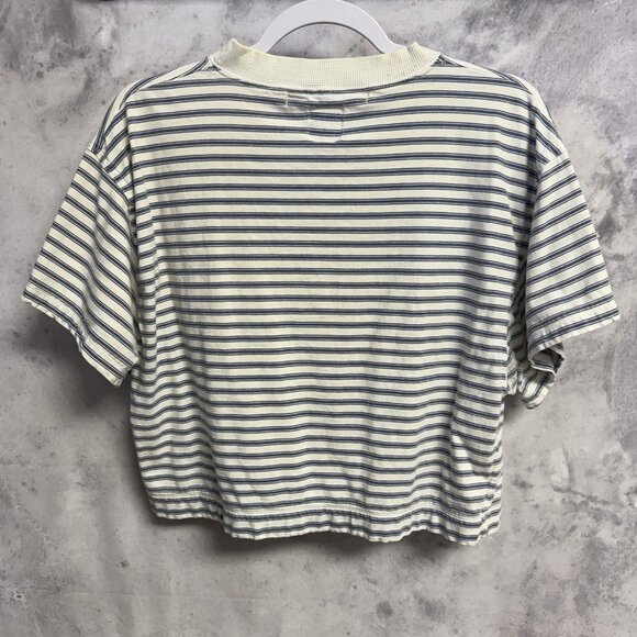 Vintage Code Bleu Crop Top T Shirt Womens Small 20x18 White/Blue Striped 90s - Picture 2 of 12